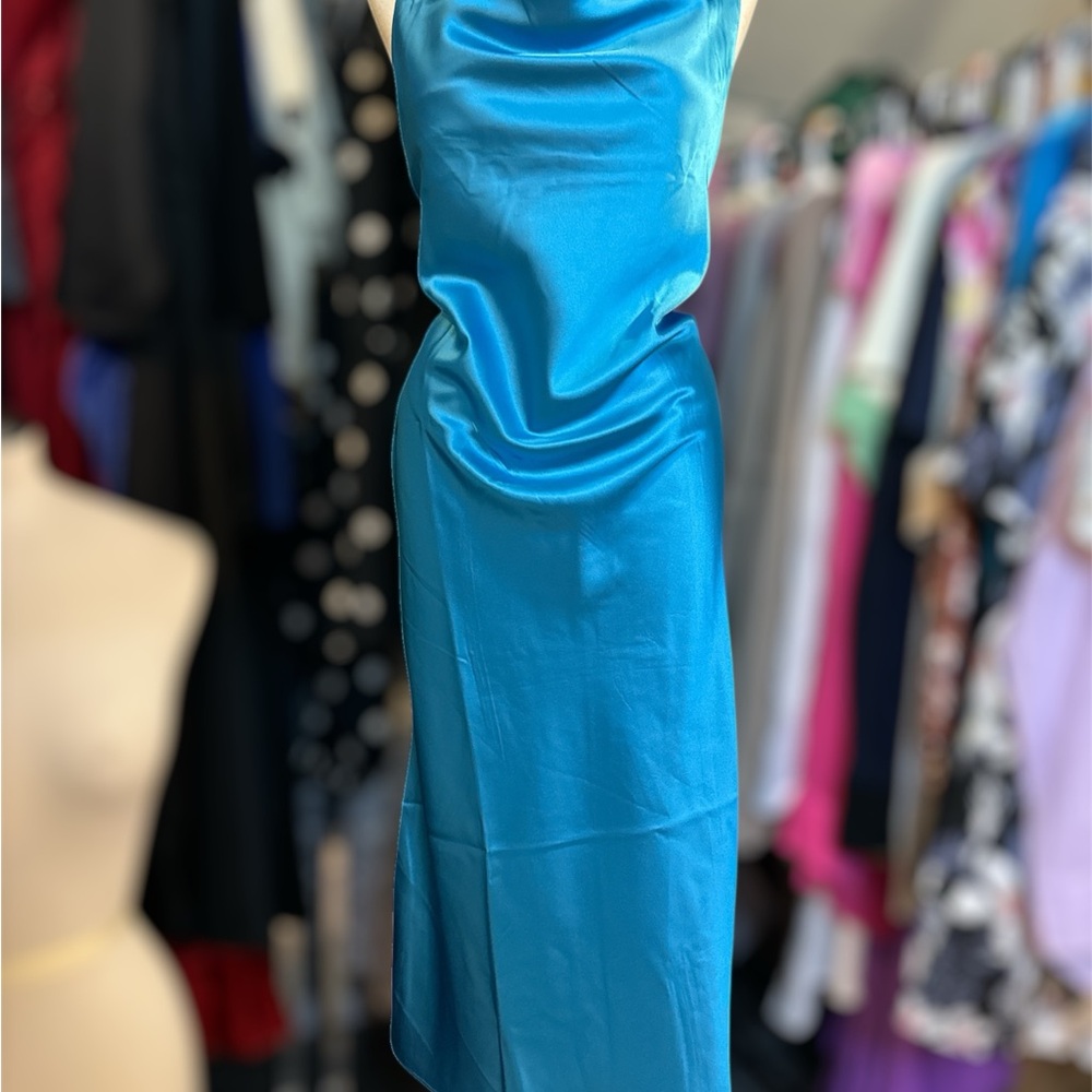 Chic Teal Satin Midi Dress